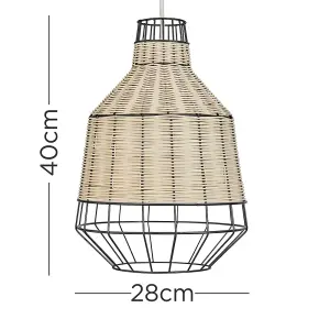 ValueLights Alor Modern Natural Rattan Metal Basket Style Ceiling Pendant Light Shade