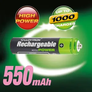 LLOYTRON NiMH Rechargeable AccuPower Batteries AAA Size 550mAh  4 Pack