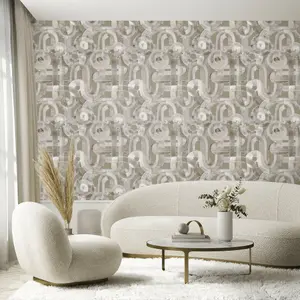 Galerie Salt Penello Nutmeg Sheen Brush Dance Design Wallpaper Roll