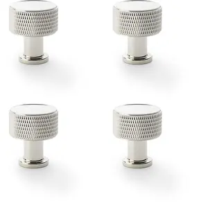 4 PACK - Round Knurled Door Knob 29mm Diameter Polished Nickel Radio Cupboard Pull Handle