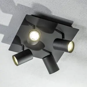 CGC VENETO Black GU10 Square Ceiling Spotlight Four Head Adjustable Light