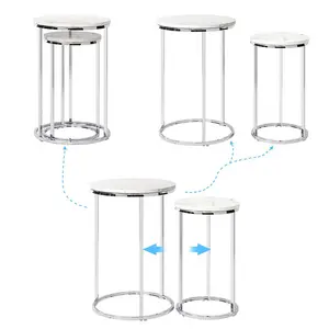 Nesting Table, Set 2 Round Side Table Chrome Glossy End Table For Living Room