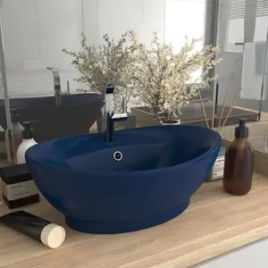 Belfry Bathroom Pearlene 390mm W Ceramic Oval Sink with Overflow Dark Blue