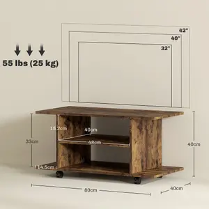 HOMCOM Modern TV Cabinet Stand Storage Shelves Table Mobile Rustic Brown