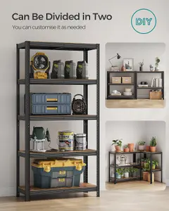 SONGMICS 5 Tier Shelving Unit, Industrial, Adjustable Shelves, High Load Capacity, Rustic Brown and Black