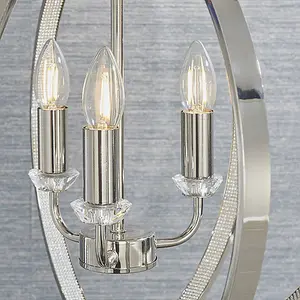 Luminosa Ritz 3 Light Wire Ceiling Pendant Bright Nickel & Clear Faceted Acrylic, E14