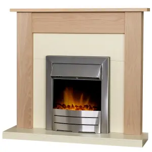 Adam Southwold Fireplace in Oak & Cream with Colorado Electric Fire in Brushed Steel, 43 Inch