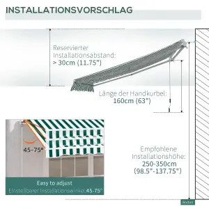 Outsunny Garden Sun Shade Canopy Retractable Awning, 3 x 2.5m, Green and White