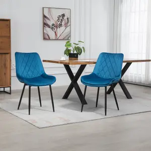 Set of 2 Bovino Velvet Fabric Dining Chairs - Blue