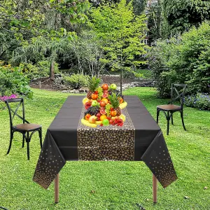 Black Plastic Tablecloth, Gold Polka Dot Printed Waterproof Table Cover - 54"x108"