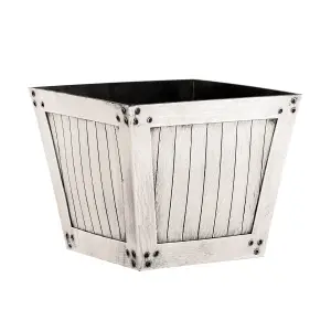 simpa 2PC Distressed White Slatted Wood Style Plastic Planters 31cm (Dia)