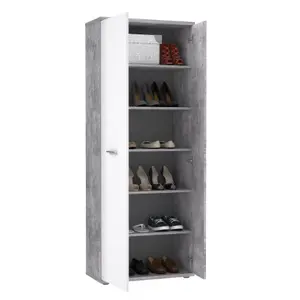 FURNICOMP Variant Multipurpose White and Grey Tall 2 Door Storage Utility Cupboard