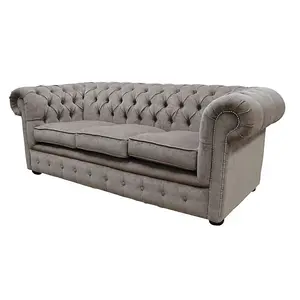 Chesterfield Handmade 3 Seater Sofa Settee Pimlico Mink Brown Fabric In Classic Style