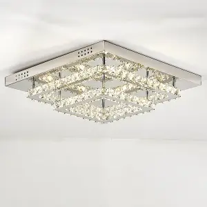 2 Square Layered Large Size Glamourous Crystal Chandeliers LED Ceiling Light 50cm Dimmable