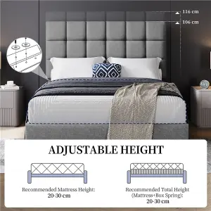 Yaheetech Upholstered Bed Frame with Square Tufted Headboard - Light Grey / Double