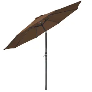 SunDaze Coffee 3M Round Garden Parasol Outdoor Patio Umbrella, Base Weights & Weather Protective Cover