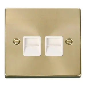 Satin / Brushed Brass Master Telephone Twin Socket - White Trim - SE Home