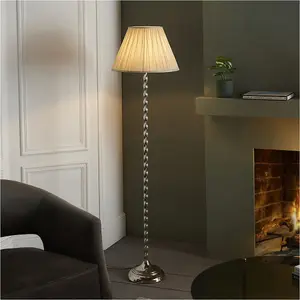 1535mm Floor Lamp - Bright Nickel & Ivory Silk Classic Twisted Stem - Standing LED Light Base & Shade