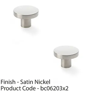 2 PACK - Slim Round Door Knob - Satin Nickel 38mm Modern Cupboard Cabinet Pull Handle