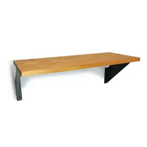 Solid Pine Rustical Shelf Light Oak with Black FLAT Bracket 25x100cm