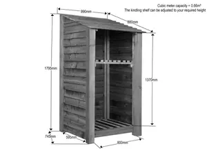 Wooden log store with kindling shelf W-99cm, H-180cm, D-88cm - brown finish