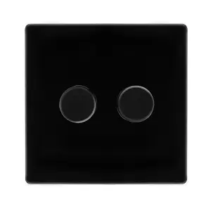 Matt Black Screwless Plate 2 Gang 2 Way LED 100W Trailing Edge Dimmer Light Switch - SE Home