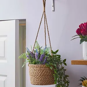 Smart Garden 20cm 8 Inch Weaver Woven Jute Hanging Pot Basket Planter Lined