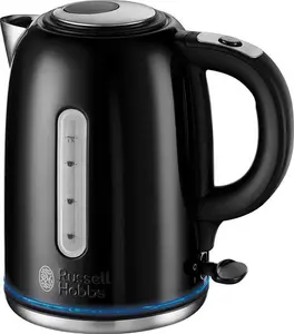 Russell Hobbs Black Stainless Steel Electric 1.7L Cordless Kettle (Quiet & Fast Boil 3KW, Removable Washable Anti-Scale Filter, Push Button Lid,