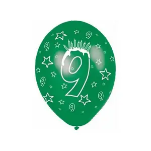 Amscan Latex 9th Birthday Balloon (Pack of 6) Green/White (One Size)