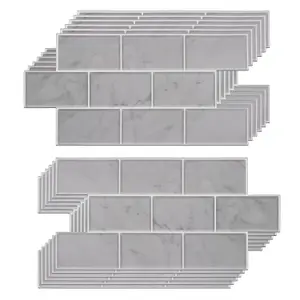 Grey Marble Stone Tile Sticker 6 x 12 inches / 15.4 x 30.5 cm  - 12pcs in a pack