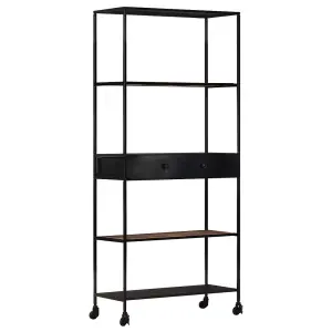 Berkfield Book Cabinet 90x35x180 cm Rough Mango Wood & Iron