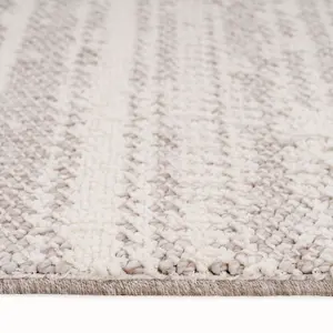 Neutral Beige Brown Scandi Fringed Living Area Rug 120cm x 170cm