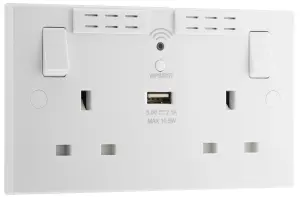 BG White 13A Switched Double WiFi extender socket with USB