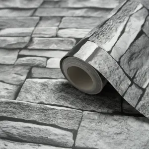 Arrou Grey Stone effect Smooth Wallpaper