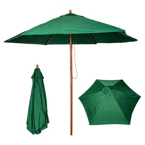 2.4m Wooden Garden Parasol 34mm Shaft & Pulley in Green