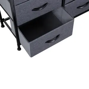 Black Chest Of Drawers With Metal Frame, 6 Large Deep Fabric Drawers Organiser Storage