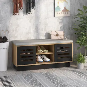 Costway Wooden Shoe Bench Shoe Storage Cabinet Organizer Stool W/ 3 Adjustable Shelves