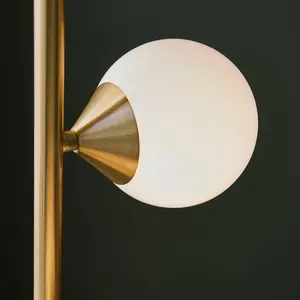 Luminosa Grosseto Multi Arm Floor Lamp Satin Brass Plate, Gloss White Glass