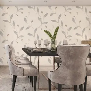 Tiffany Floral Trail Wallpaper Cream / Silver Belgravia 161