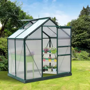 Outsunny 6x4ft Walk-In Polycarbonate Greenhouse Plant Grow Galvanized Aluminium