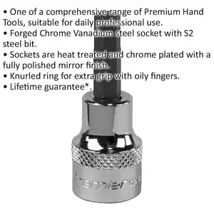 6mm Forged Hex Socket Bit with 3/8" Drive - Durable Chrome Vanadium Wrench Socket