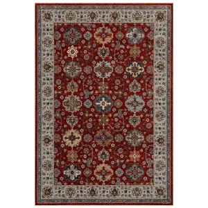 Luxurious Bordered Easy to Clean Persian Floral Traditional Red Rug for Living Room Bedroom & Dining Room-120cm X 180cm