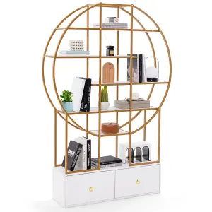 Costway 6-Tier Golden Bookshelf 180cm Tall Metal Bookcase w/ Staggered Shelves