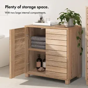 VonHaus Bathroom Storage Cabinet, Oak Wood Effect Floor Cabinet with Handleless Design, Freestanding Towel Storage Unit, Chester