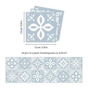 24 Pieces 15x15cm Triana Blue Cemente Spanish Tile Stickers