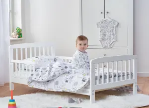 Sydney Toddler Bed White with Safety Side Rails  Solid Pine Wood Kids Bed