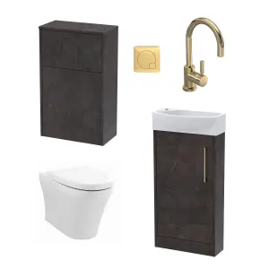 Cloakroom Suite - Right Hand 440mm Vanity, WC Unit, Toilet and Tap - Slate/Brass