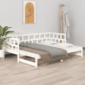 Berkfield Pull-out Day Bed White Solid Wood Pine 2x(90x200) cm