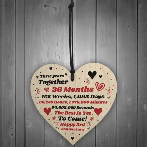 3rd Anniversary Gift Husband Wife Wedding Three Years Mr Mrs Gift Wood Heart