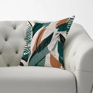 Autumn Tropical Leaves Green Brown Cushions 60cm x 60cm